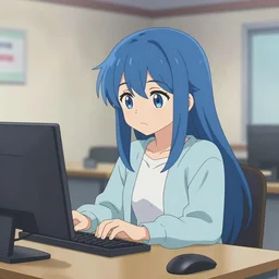 anime whale waifu using a computer, anime - w 7 6 8