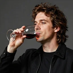 caricature of maynard James Keenan drinking a glass of wine, colorized