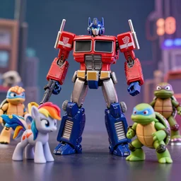 my little pony toys, transformers action figures, g. i. joe toys, he - man and the masters of the universe toys, teenage mutant ninja turtles toys, digital art, realistic, octane render, professional, high quality, dof, bokeh, action, fight club