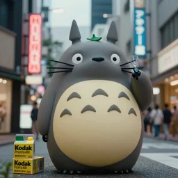 beautiful hyperrealism three point perspective film still of tokyo downtown BIDRIGHT neon sign scene in Totoro meets HELVETICA BOLD FONT(1988) extreme closeup portrait in style of 1990s frontiers in translucent porclein miniature street photography seinen manga fashion edition, miniature porcelain model, focus on face, eye contact, tilt shift style scene background, soft lighting, Kodak Portra 400, cinematic style, telephoto