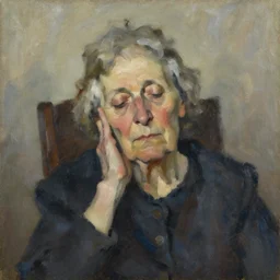 Oil painting Portrait of a old Woman resting her eyes, by Lucian Freud, Abstract brush strokes, Masterpiece