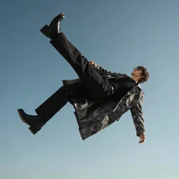 fashion editorial falling in the sky. wide angle shot. highly detailed.