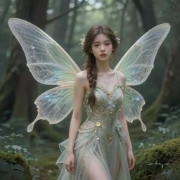 a beautiful forest fairy in a scenic woods, sweet, translucent wings, muted colors, sharp focus, high fantasy art, fairy aesthetics, intricate, elegant, highly detailed, hyperrealistic painting, artstation, concept art, painterly, dreamy, soft illumination, hasselbrad photography, illustration, art by scot howden