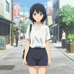 woman stands in a street - poster by wlop, kiyohara tama, krenz cushart, masamune shirow, makoto shinkai, yanjun cheng. featured on pixiv, anime aesthetic, pixiv, anime, cold tones, artstation, power lines, vanitas, official art, gothic dark noise film photo - up portrait h 7 0 4