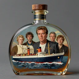 a ship in a bottle but instead of a ship it is jack nicholson in the bottle, a young jack nicholson, fancy whiskey bottle, masterpiece painting by artgerm, ruan jia, jakub rebelka, tom bagshaw