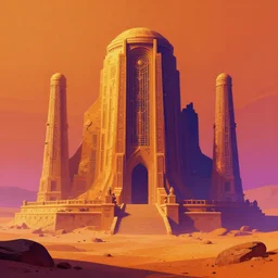 ruins of a monolithic religious building on mars for the cult of the xeno prophet, vivid colors, matte painting, 8K, concept art, mystical color scheme, trending on artstation