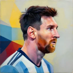 Lionel Messi profile picture by Greg Rutkowski, asymmetrical, Organic Painting , Matte Painting,  geometric shapes, hard edges, street art, trending on the artstation:2 by Sachin Teng:4