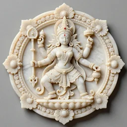 beautiful decorative ornament with the goddess kali, decorative design, classical ornament, bilateral symmetry, symmetrical, highly detailed etching, marble carving