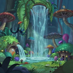 concept art of a cascading exotic garden by walt disney television animation