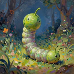 vegetable ogre earthworm,art by Bruce Pennington,trending on artstation, wobbly lighting rear view,sharpness applied,Coraline ,Sabattier filter ,impressionism ,magic realism ,