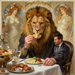 lionel messi eating a buffet, d & d, fantasy, intricate, elegant, highly detailed, digital painting, artstation, concept art, matte, sharp focus, illustration, art by artgerm and greg rutkowski and alphonse mucha