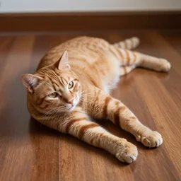orange tabby cat stretching