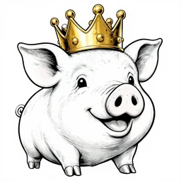 detailed lineart comic book drawing of pig wearing a gold crown in the style of jim lee