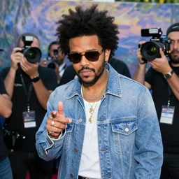 The Weeknd photographed in a paparazzi style shot, in the style of Claude Monet
