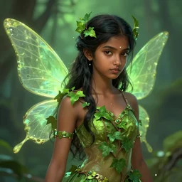 portrait of a young sri lankan girl as titania, summer queen. faerie queen. queen of light, green, poison ivy, made by caravaggio stanley artgerm lau wlop rossdraws artstation cgsociety concept art cgsociety octane render