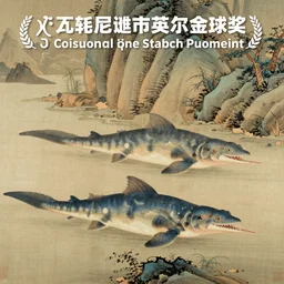 Plesiosaurs in Chinese Silk Painting style, by Ma Yuan