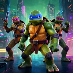cyberpunk teenage mutant ninja turtles in a cyberpunk city