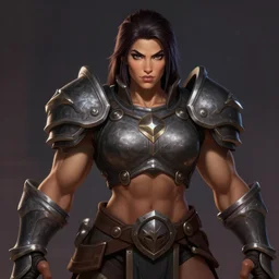 portrait of a muscular female bodybuilder knight in team fortress 2 style, detailed face, dark fantasy art, fantasy, pretty, hd shot, digital portrait, beautiful, artstation, comic style, by artgerm, guy denning, jakub rozalski, magali villeneuve, neoartcore and charlie bowater