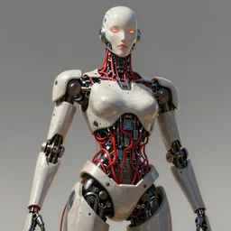 low angle shot of a cyberpunk robot character, red computer wires, intricate, elegant, highly detailed, centered, digital painting, artstation, concept art, smooth, sharp focus, illustration, artgerm, Tomasz Alen Kopera, Peter Mohrbacher, donato giancola, Joseph Christian Leyendecker, WLOP, Boris Vallejo