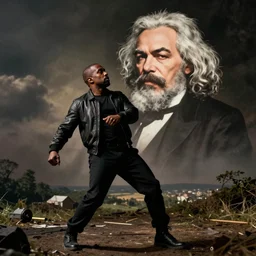 kanye playing karl marx in a movie, photo