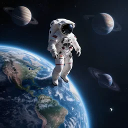astronaut on the edge of the world 🌎 planets and galaxy in the sky, digital art, concept art, fantasy art, highly detailed, HD wallpaper, artstation, Deviantart, abeyance