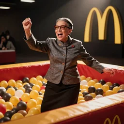 screaming ruth bader ginsburg playing in the mcdonalds ball pit