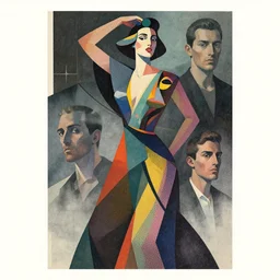 ( ( dither ) ), editorial illustration portrait a woman like reol, modern art deco, dynamic pose, colorful, moody, karolis strautniekas, christopher balaskas, mads berg, detailed, fine texture, matte print, fog, dramatic lighting, halftone texture, risograph, hdr