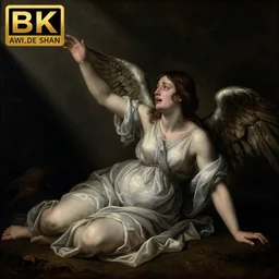 a woman fallen angel, crying and reaching with her arm, dark background, beam of light, dramatic, detailed, 8 k, award winning, renaissance painting