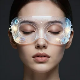 a beautiful female face with closed eyes and an augmented reality mask made of light and 3 d elements, 8 k, highly detailed, realistic, refined, bautiful, fine art photography, hyper realistic, in the style of greg rutkowski, by artgerm, by gustave dore, by marco turini, photorealistic, elegant, sharp focus, majestic, award winning picture, intricate, artstation,