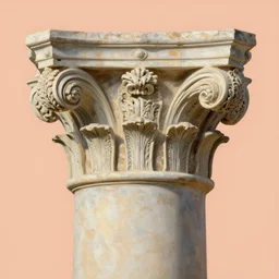 achingly beautiful painting of intricate ancient roman corinthian capital on peach background by rene magritte, monet, and turner. giovanni battista piranesi.