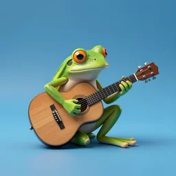 frog playing on guitar, blue background, modern