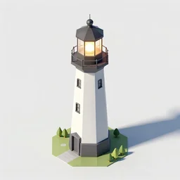 isometic low poly lighthouse on white background