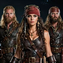detailed ultrarealistic photography front medium shot of deepspace pirate bandit, postapocalyptic, scifi cyberpunk western warrior girl, leyendecker, norman rockwell, greg rutkowski, moebius, artstation cinematic, vray game of thrones, lord of the rings