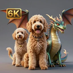 A mix between a goldendoodle and a dragon, highly detailed, 8k, Unreal Engine render