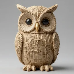 symmetrical detailed sculpture of an owl, made of hemp
