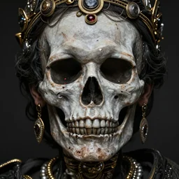 realistic portrait of a dead man, dark, gold, silver ornaments, facing camera, photo realistic, detailed, 1 4 5 0, delicate, hyper realism, ultra realistic, 8 k