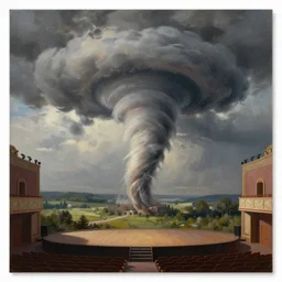 A Les Edwards painting of a tornado on a theater stage