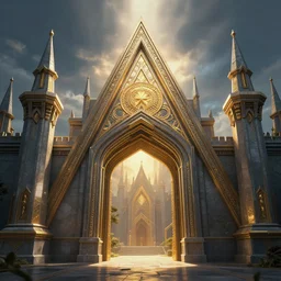 the gate to the eternal kingdom of triangles, fantasy, digital art, hd, detailed.
