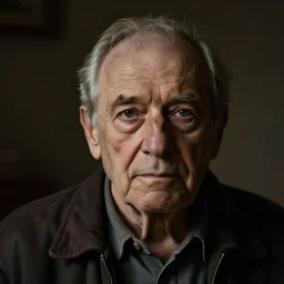 poignant portrait of an old man remembering his wife, the years weigh heavily in his eyes, nostalgia, melancholy, grief, peace