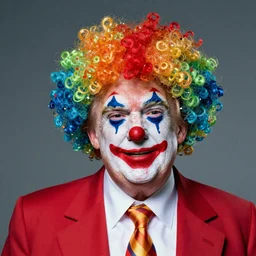 trump wearing a clown wig portrait