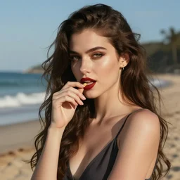 portrait of instagram model vampire queen enjoying a day at the beach, digital photo