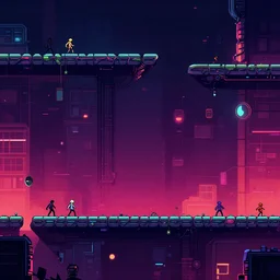 side-scrolling platformer cyberpunk level, hd, stylish, trending on artstation,