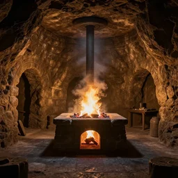 ancient underground medieval forge lair, art, high definition, high detail, 8k,