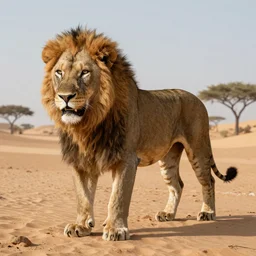 a lion with stripes like a tiger in the Sahara, unreal engine full uhd