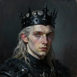 the portrait of hunter schafer in black wax crown by roberto ferri,!!!!!!!!!! dark fantasy!!!!!!!!!!, witcher, very detailed oil painting, masterpiece, 8 k