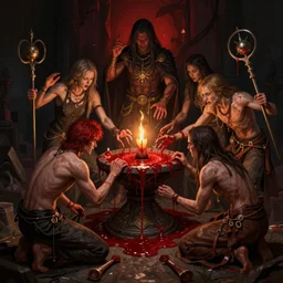 matte painting tweakers addicts performing ritual blood magick greg rutkowski artstation vivid color hdr