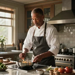 chef will smith cooking in a decadent kitchen, natural light. by Ilya kuvshinov and Jason Fabok