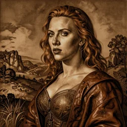 engraving of scarlet johansson in leather by albrecht durer