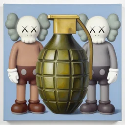 mk 2 grenade by shusei nagaoka, kaws, david rudnick, airbrush on canvas, pastell colours, cell shaded, 8 k,