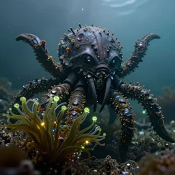 cthulu closeup, under water, glowing algae, sigma lens, strong bokeh, photography, highly detailed, 8 5 mm, f / 1. 3, foggy, dramatic lighting, 4 k